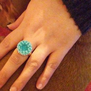 Sterling Silver Ring with Aqua Rinestones